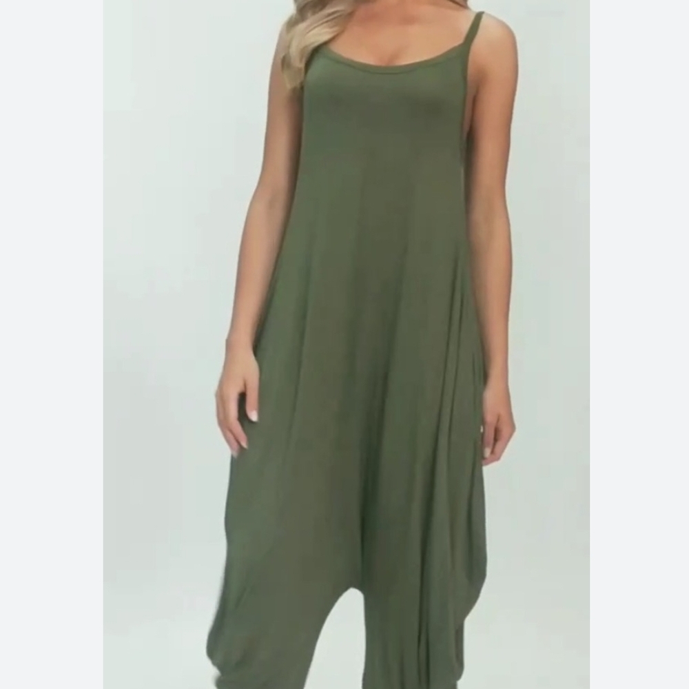 ♥️dreamskull women's punk spaghetti strap v-neckline comfy loose harem jumpsuit